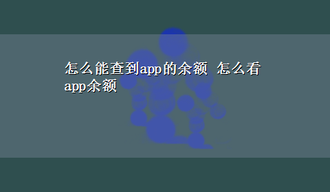 怎么能查到app的余额 怎么看app余额