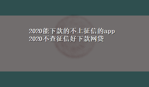 2020能下款的不上征信的app 2020不查征信好下款网贷