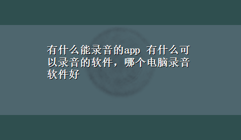 有什么能录音的app 有什么可以录音的软件，哪个电脑录音软件好