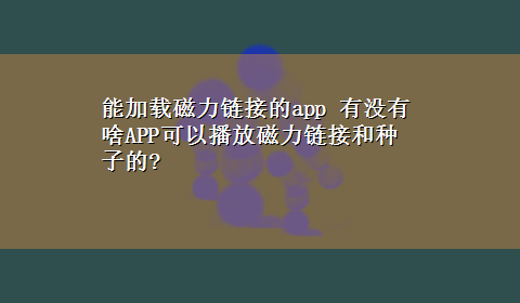 能加载磁力链接的app 有没有啥APP可以播放磁力链接和种子的?