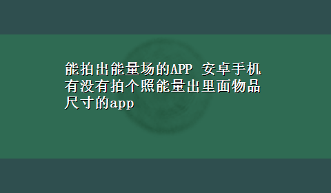 能拍出能量场的APP 安卓手机有没有拍个照能量出里面物品尺寸的app