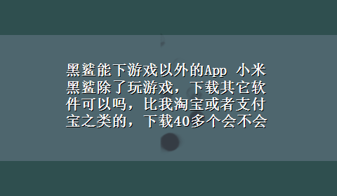 黑鲨能下游戏以外的App 小米黑鲨除了玩游戏，x-z其它软件可以吗，比我淘宝或者支付宝之类的，x-z40多个会不会卡