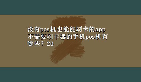 没有pos机也能能刷卡的app 不需要刷卡器的手机pos机有哪些？20