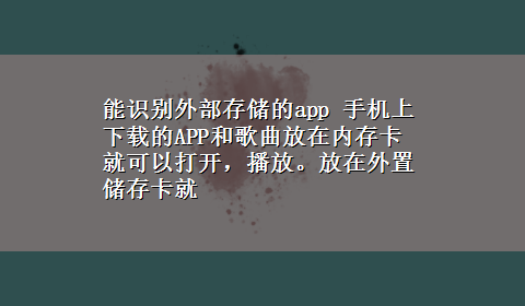 能识别外部存储的app 手机上x-z的APP和歌曲放在内存卡就可以打开，播放。放在外置储存卡就