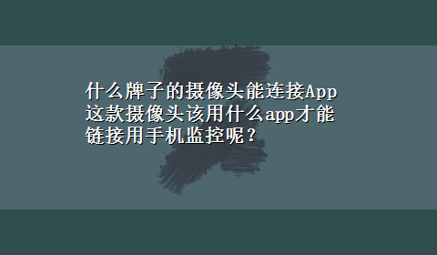 什么牌子的摄像头能连接App 这款摄像头该用什么app才能链接用手机监控呢？