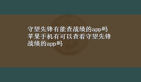 守望先锋有能查战绩的app吗 苹果手机有可以查看守望先锋战绩的app吗