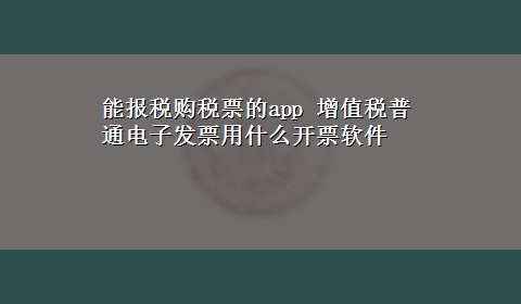 能报税购税票的app 增值税普通电子发票用什么开票软件