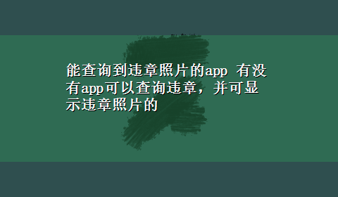 能查询到违章照片的app 有没有app可以查询违章，并可显示违章照片的