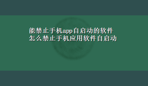 能禁止手机app自启动的软件 怎么禁止手机应用软件自启动