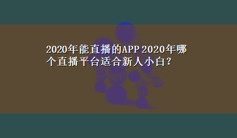 2020年能直播的APP 2020年哪个直播平台适合新人小白？