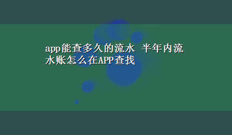 app能查多久的流水 半年内流水账怎么在APP查找