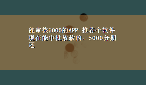 能审核5000的APP 推荐个软件现在能审批放款的。5000分期还