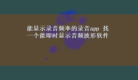 能显示录音频率的录音app 找一个能即时显示音频波形软件