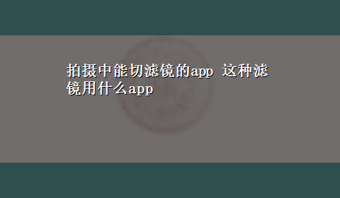 拍摄中能切滤镜的app 这种滤镜用什么app