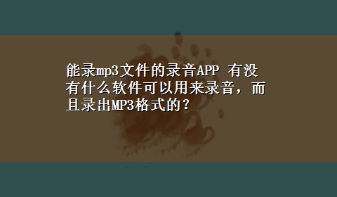 能录mp3文件的录音APP 有没有什么软件可以用来录音，而且录出MP3格式的？