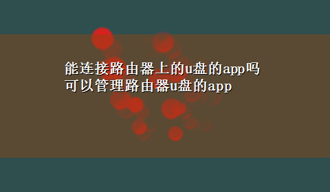 能连接路由器上的u盘的app吗 可以管理路由器u盘的app