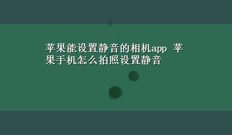 苹果能设置静音的相机app 苹果手机怎么拍照设置静音