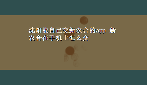 沈阳能自己交新农合的app 新农合在手机上怎么交