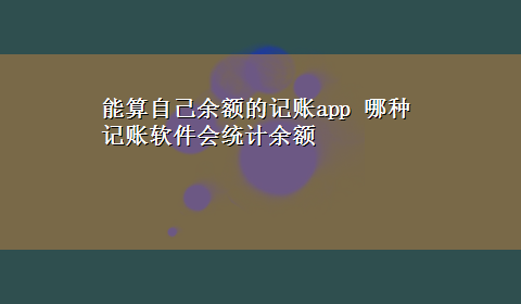 能算自己余额的记账app 哪种记账软件会统计余额