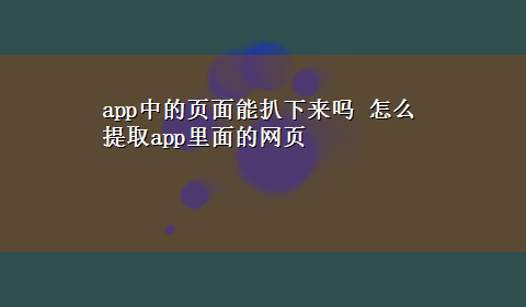 app中的页面能扒下来吗 怎么提取app里面的网页