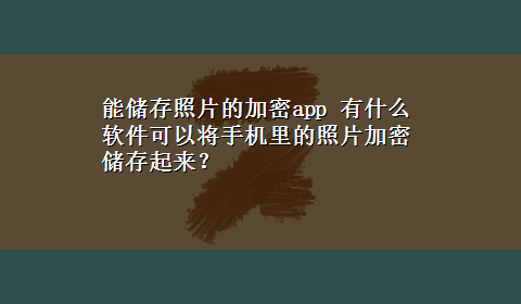 能储存照片的加密app 有什么软件可以将手机里的照片加密储存起来？