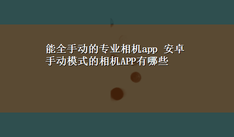 能全手动的专业相机app 安卓 手动模式的相机APP有哪些