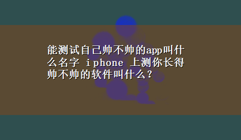 能测试自己帅不帅的app叫什么名字 i phone 上测你长得帅不帅的软件叫什么？