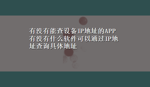 有没有能查设备IP地址的APP 有没有什么软件可以通过IP地址查询具体地址