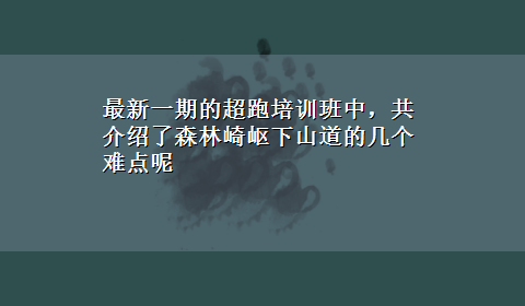 最新一期的超跑培训班中，共介绍了森林崎岖下山道的几个难点呢