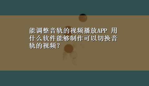 能调整音轨的视频播放APP 用什么软件能够制作可以切换音轨的视频？