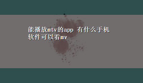 能播放mtv的app 有什么手机软件可以看mv