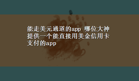 能走美元通道的app 哪位大神提供一个能直接用美金信用卡支付的app