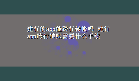 建行的app能跨行转帐吗 建行app跨行转账需要什么手续