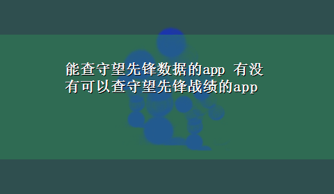 能查守望先锋数据的app 有没有可以查守望先锋战绩的app