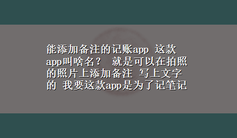 能添加备注的记账app 这款app叫啥名？ 就是可以在拍照的照片上添加备注 写上文字的 我要这款app是为了记笔记