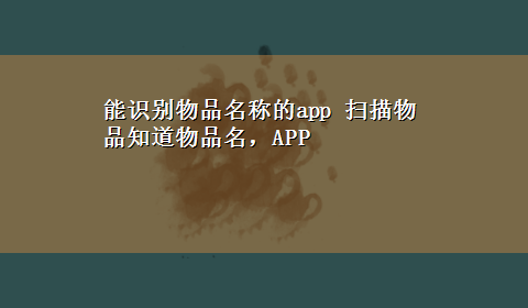 能识别物品名称的app 扫描物品知道物品名，APP