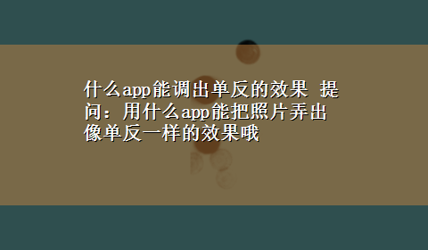 什么app能调出单反的效果 提问：用什么app能把照片弄出像单反一样的效果哦