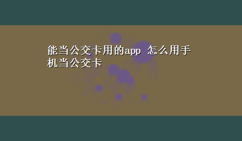 能当公交卡用的app 怎么用手机当公交卡