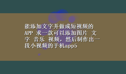 能添加文字并做成短视频的APP 求一款可以添加图片 文字 音乐 视频，然后制作出一段小视频的手机app5