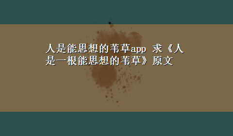 人是能思想的苇草app 求《人是一根能思想的苇草》原文