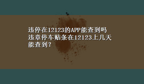 违停在12123的APP能查到吗 违章停车贴条在12123上几天能查到？