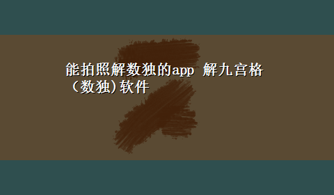 能拍照解数独的app 解九宫格（数独)软件