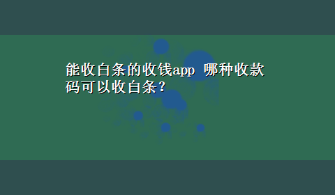 能收白条的收钱app 哪种收款码可以收白条？