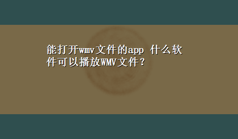 能打开wmv文件的app 什么软件可以播放WMV文件？