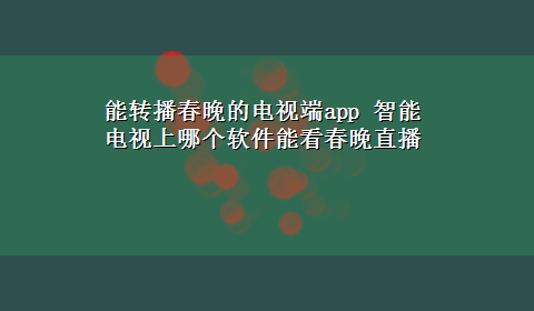 能转播春晚的电视端app 智能电视上哪个软件能看春晚直播