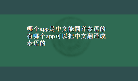 哪个app是中文能翻译泰语的 有哪个app可以把中文翻译成泰语的