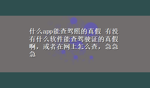 什么app能查驾照的真假 有没有什么软件能查驾驶证的真假啊，或者在网上怎么查，急急急