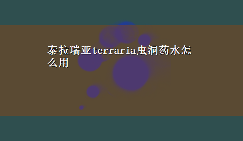 泰拉瑞亚terraria虫洞药水怎么用