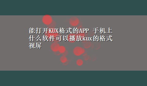 能打开KUX格式的APP 手机上什么软件可以播放kux的格式视屏