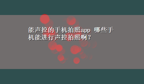 能声控的手机拍照app 哪些手机能进行声控拍照啊？